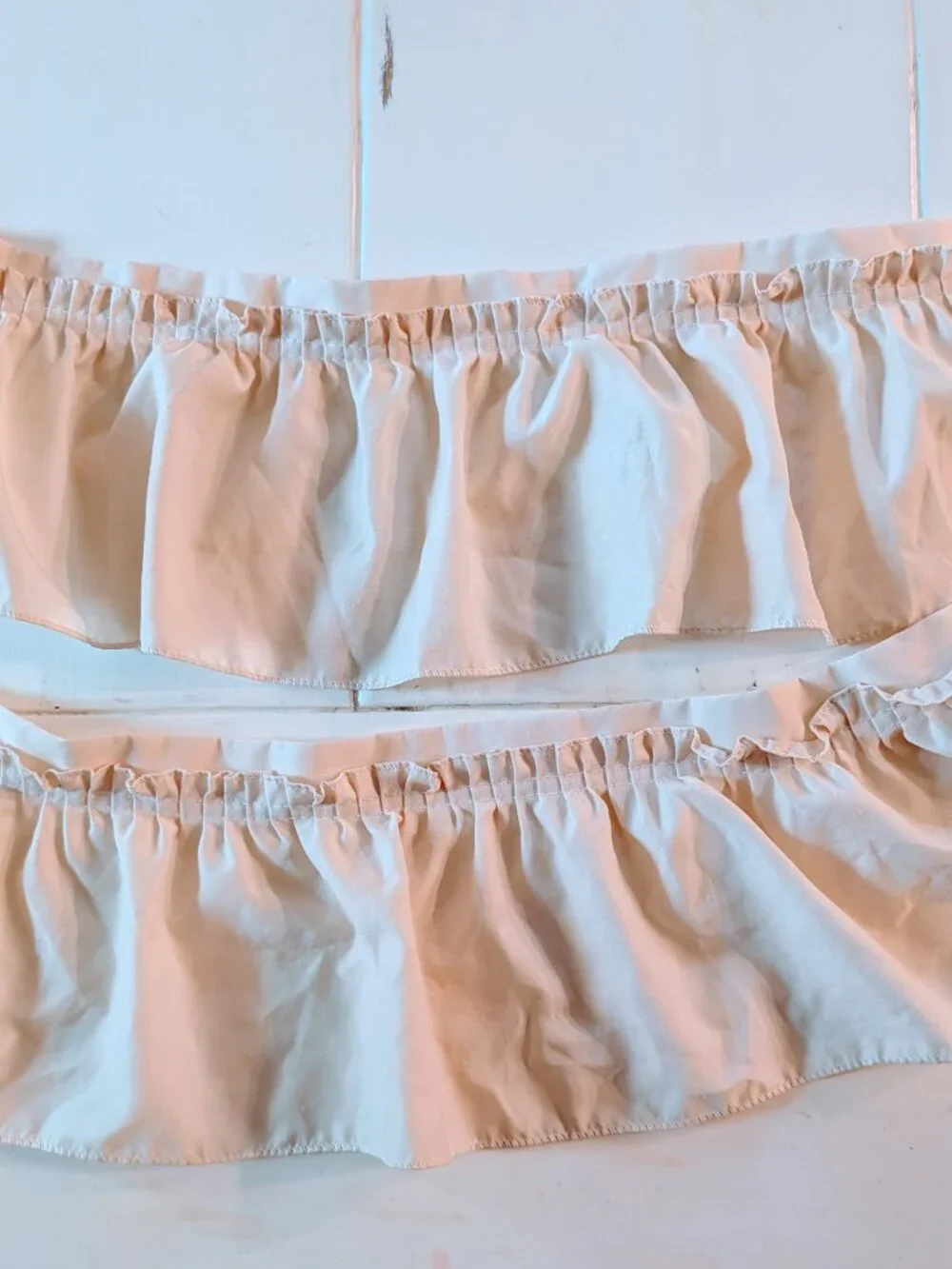 VTG Set of 6 Sears Ruffled Cream Curtains Panels w/ Tie Backs 64X48 3 Windows